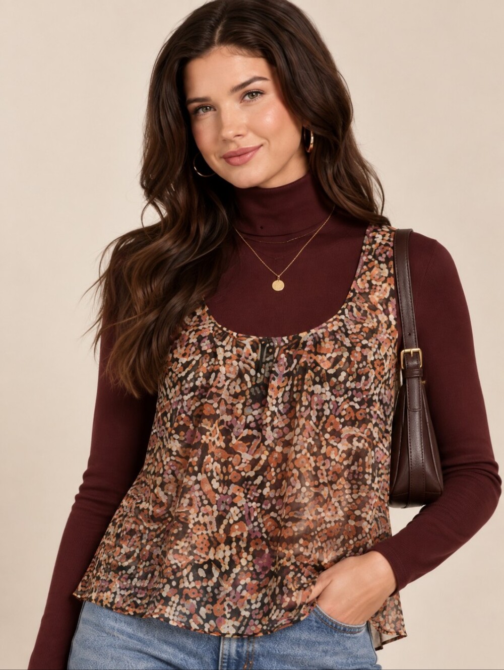 Guess Sheer Floral Pattern Sleeveless Cami Flowy & Lighweight